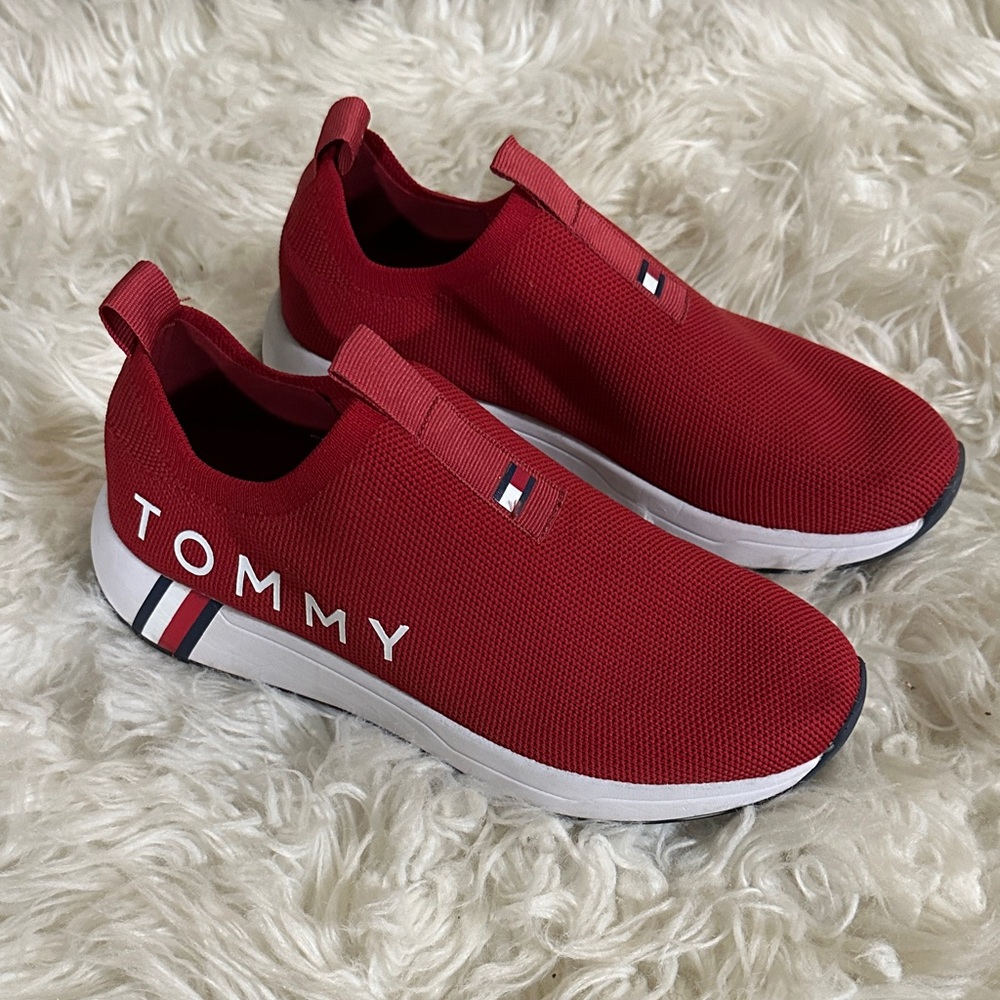 Tommy Hilfiger Red Knit Slip-On Shoes